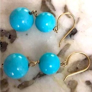 14k gold  ball turquoise earrings